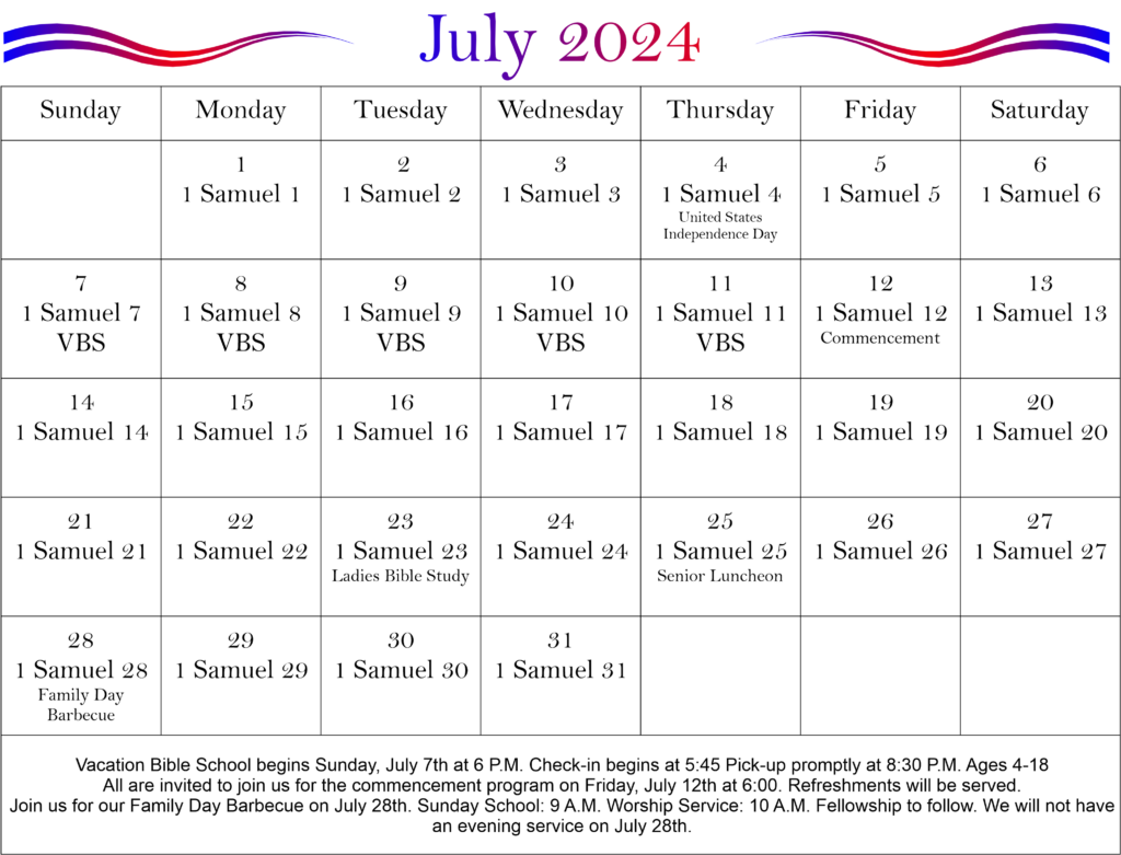 July 2024 Bible Reading Calendar