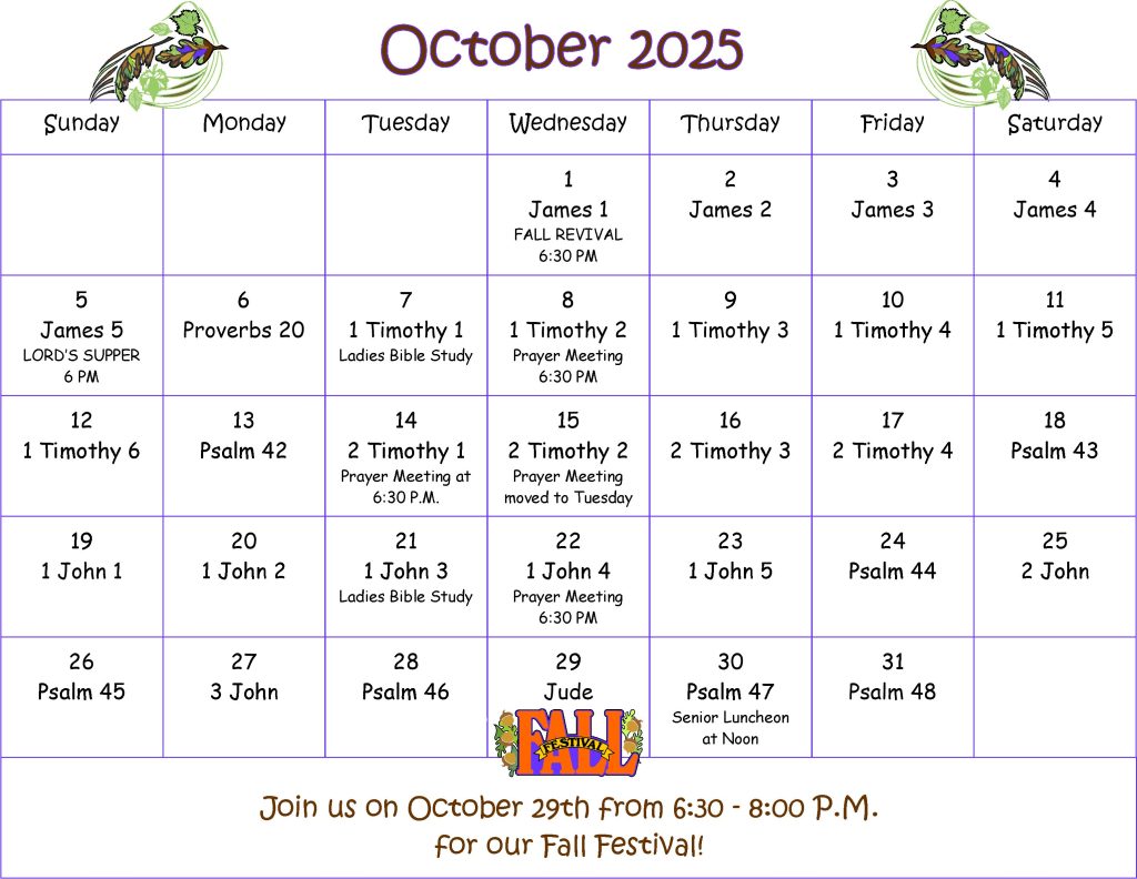 October Bible Reading Calendar