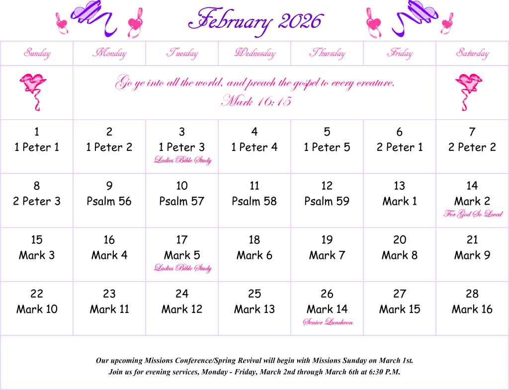 February Bible Reading Calendar 2026