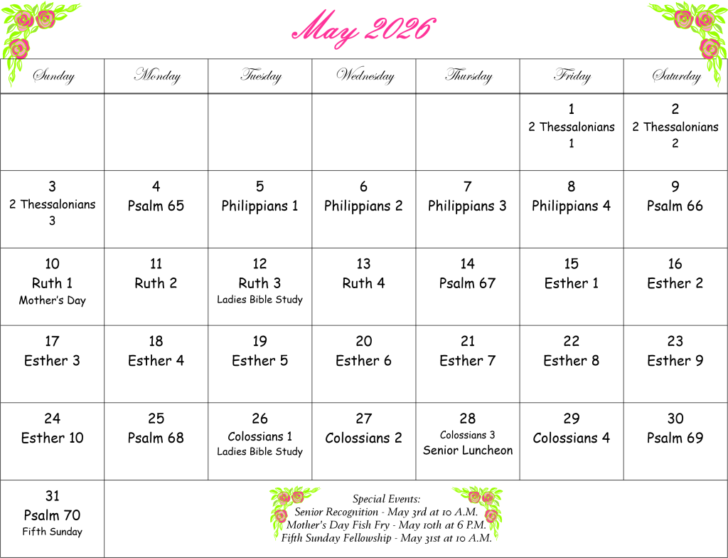 May Bible Reading Calendar 2026