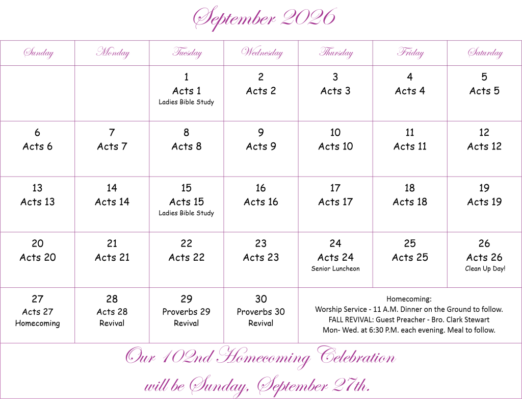 September Bible Reading Calendar